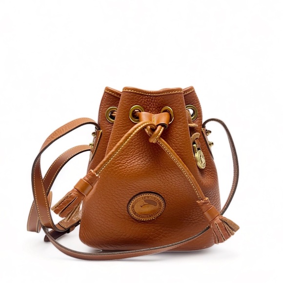 Dooney & Bourke Handbags - Vintage Dooney & Bourke Mini Bucket Drawstring Shoulder Bag Cognac Leather